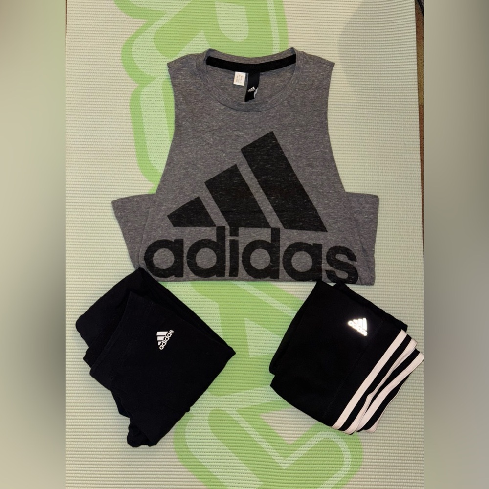 Adidas Gray and Black Tank Top with Black Leggings Bundle. Like new